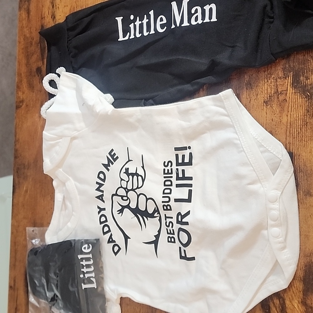 White and Black Baby Outfit Set With Saying, 3-6 Months - Picture 3 of 3
